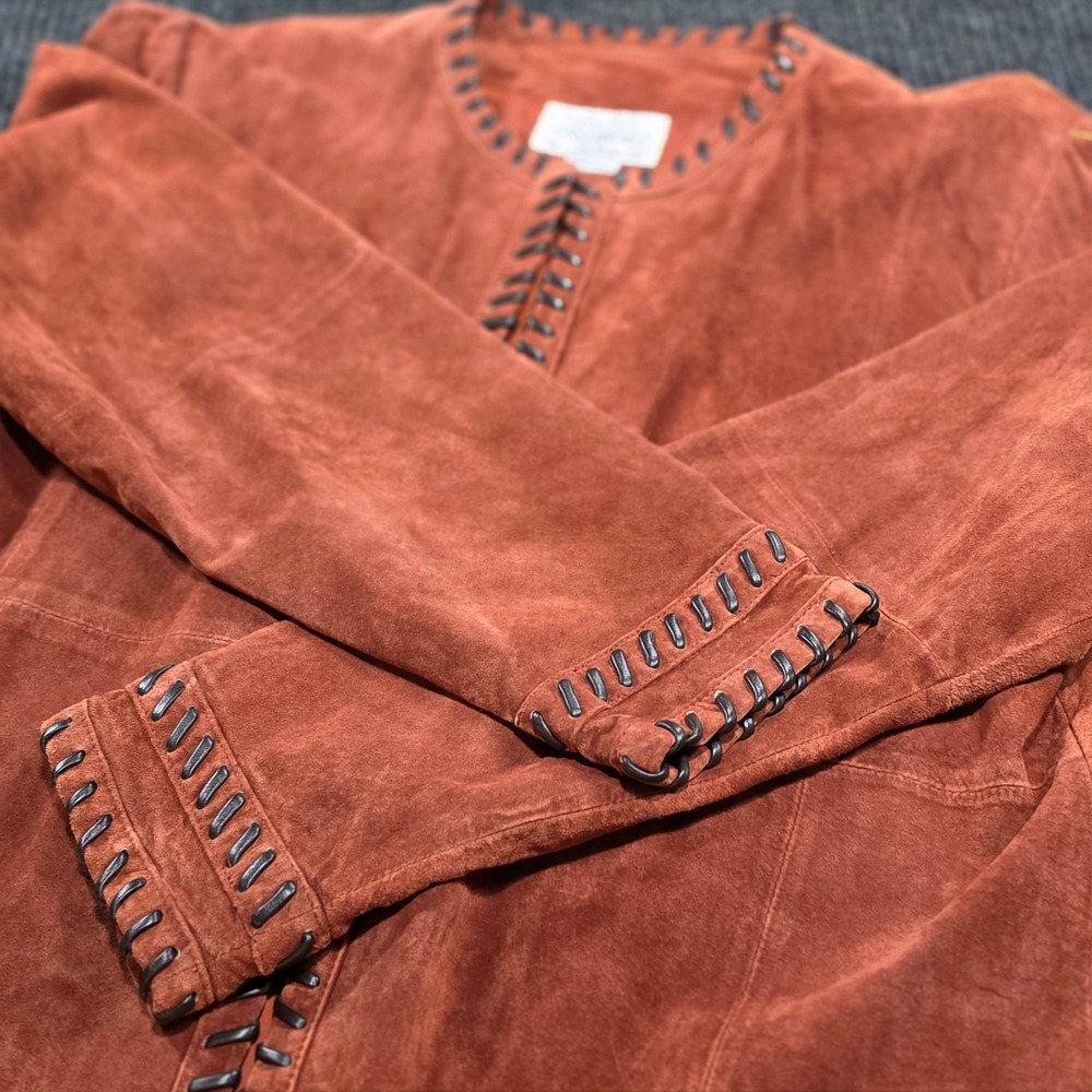 Linea by Louis Dell'Olio Suede Jacket Women Large Rust Leather Whipstitch Trim